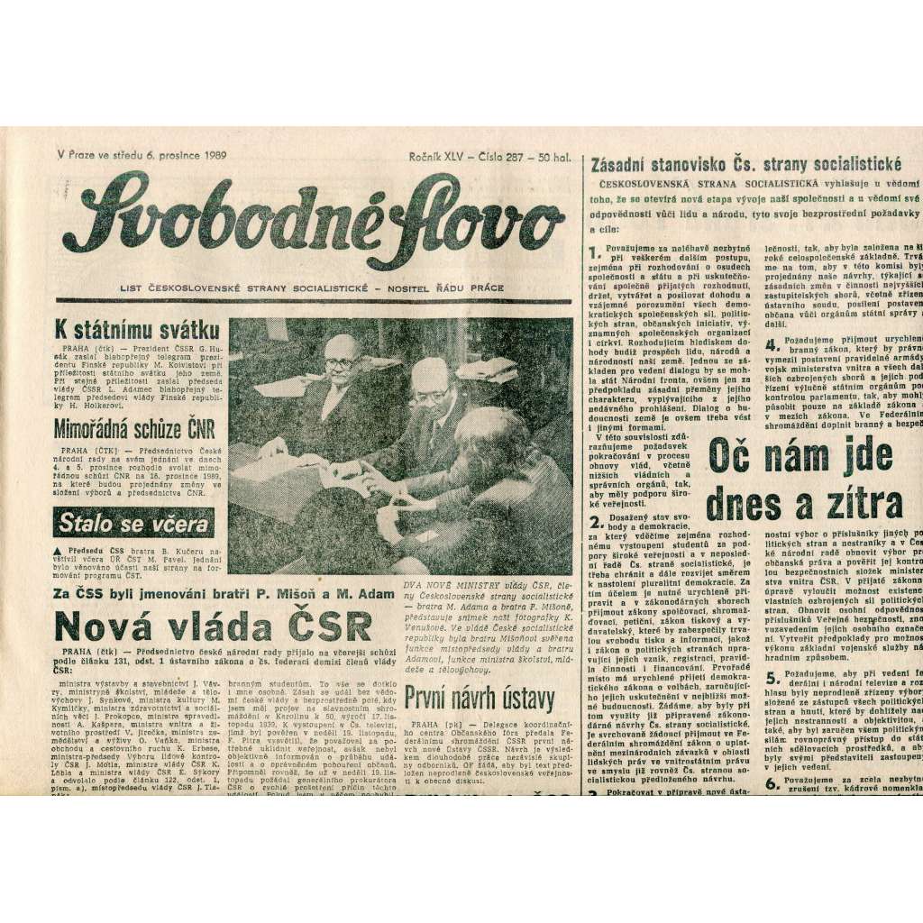Svobodné slovo (6.12.1989) - staré noviny