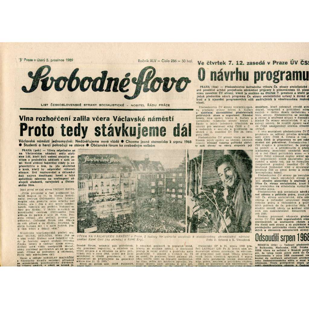 Svobodné slovo (5.12.1989) - staré noviny