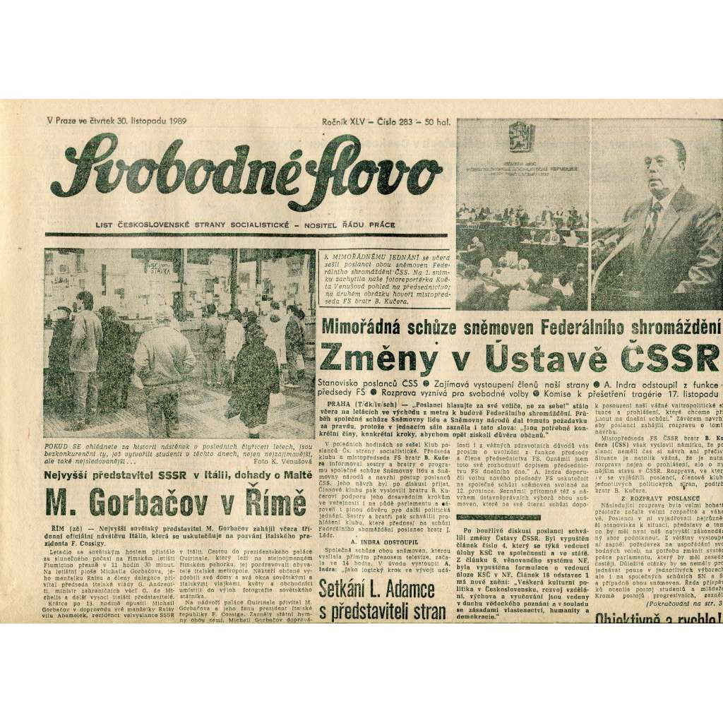 Svobodné slovo (30.11.1989) - staré noviny