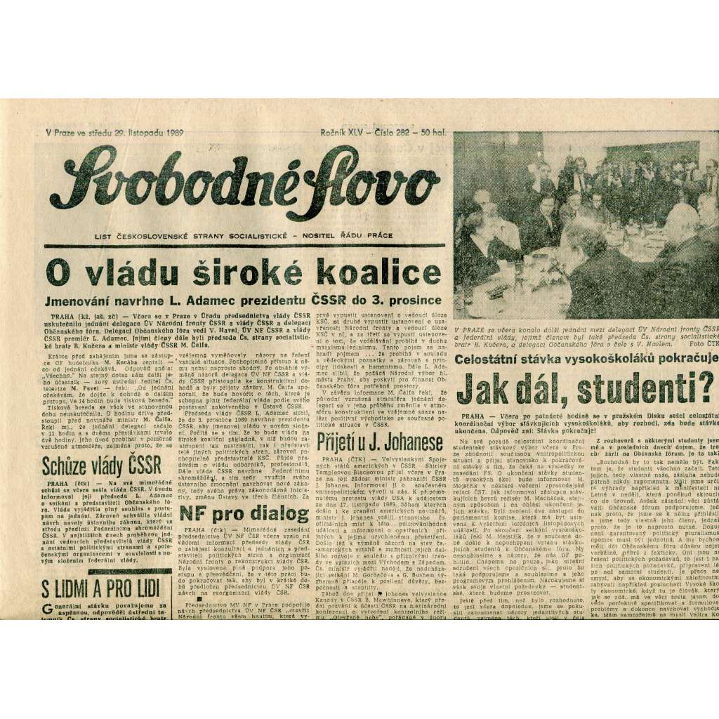 Svobodné slovo (29.11.1989) - staré noviny