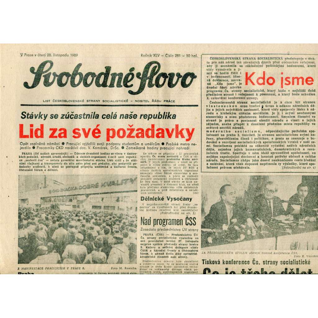 Svobodné slovo (28.11.1989) - staré noviny