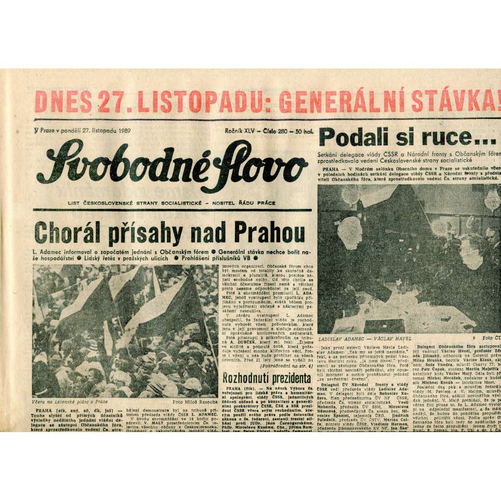 Svobodné slovo (27.11.1989) - staré noviny