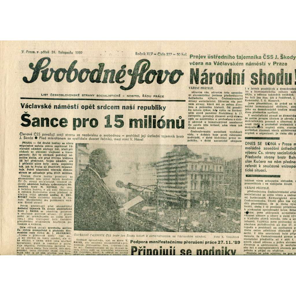 Svobodné slovo (24.11.1989) - staré noviny