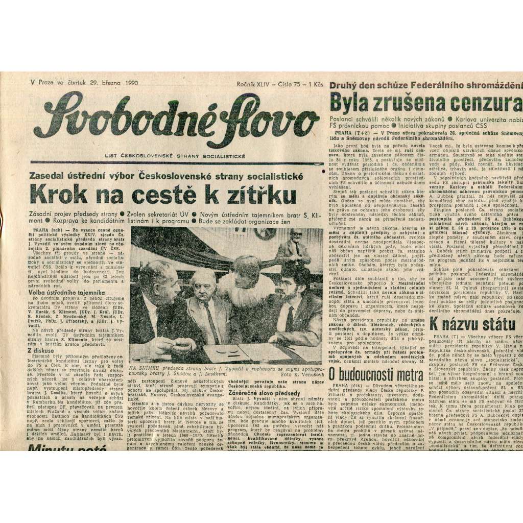 Svobodné slovo (29.3.1990) - staré noviny