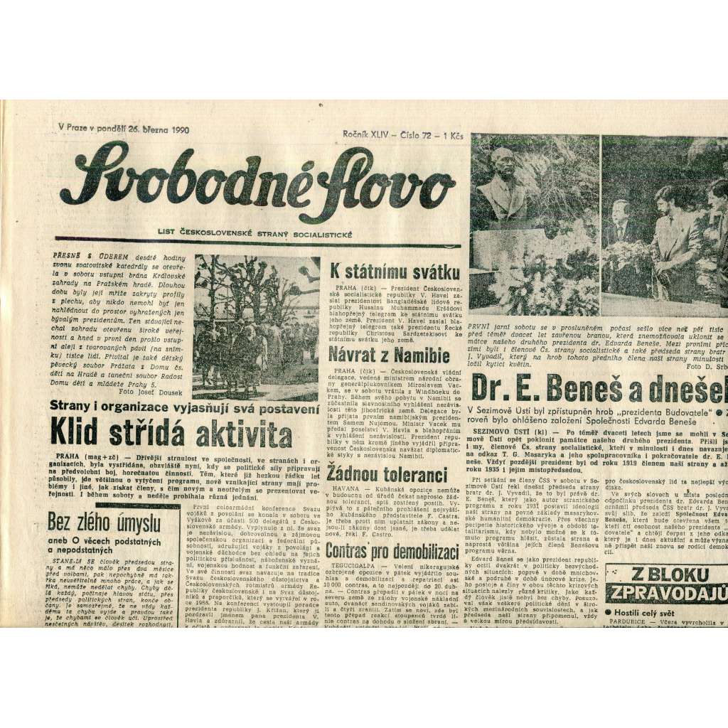 Svobodné slovo (26.3.1990) - staré noviny