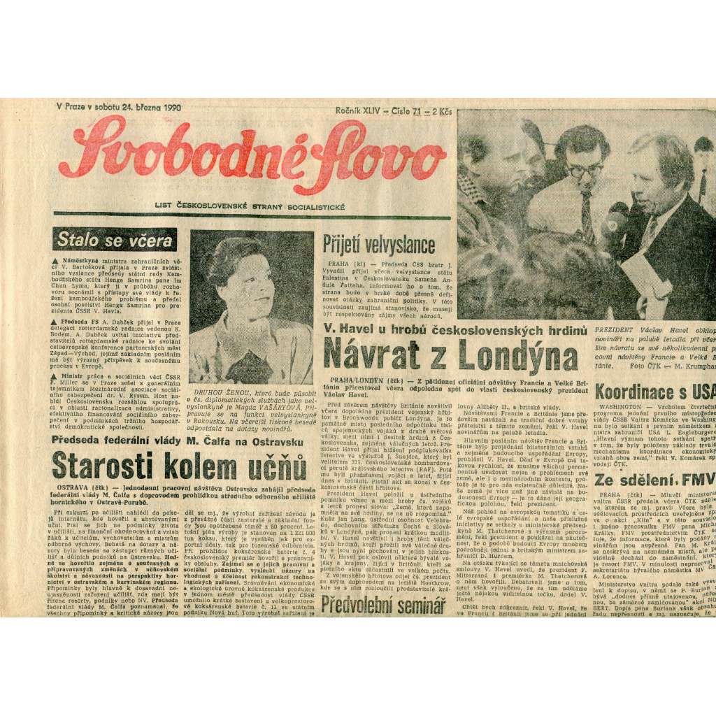 Svobodné slovo (24.3.1990) - staré noviny