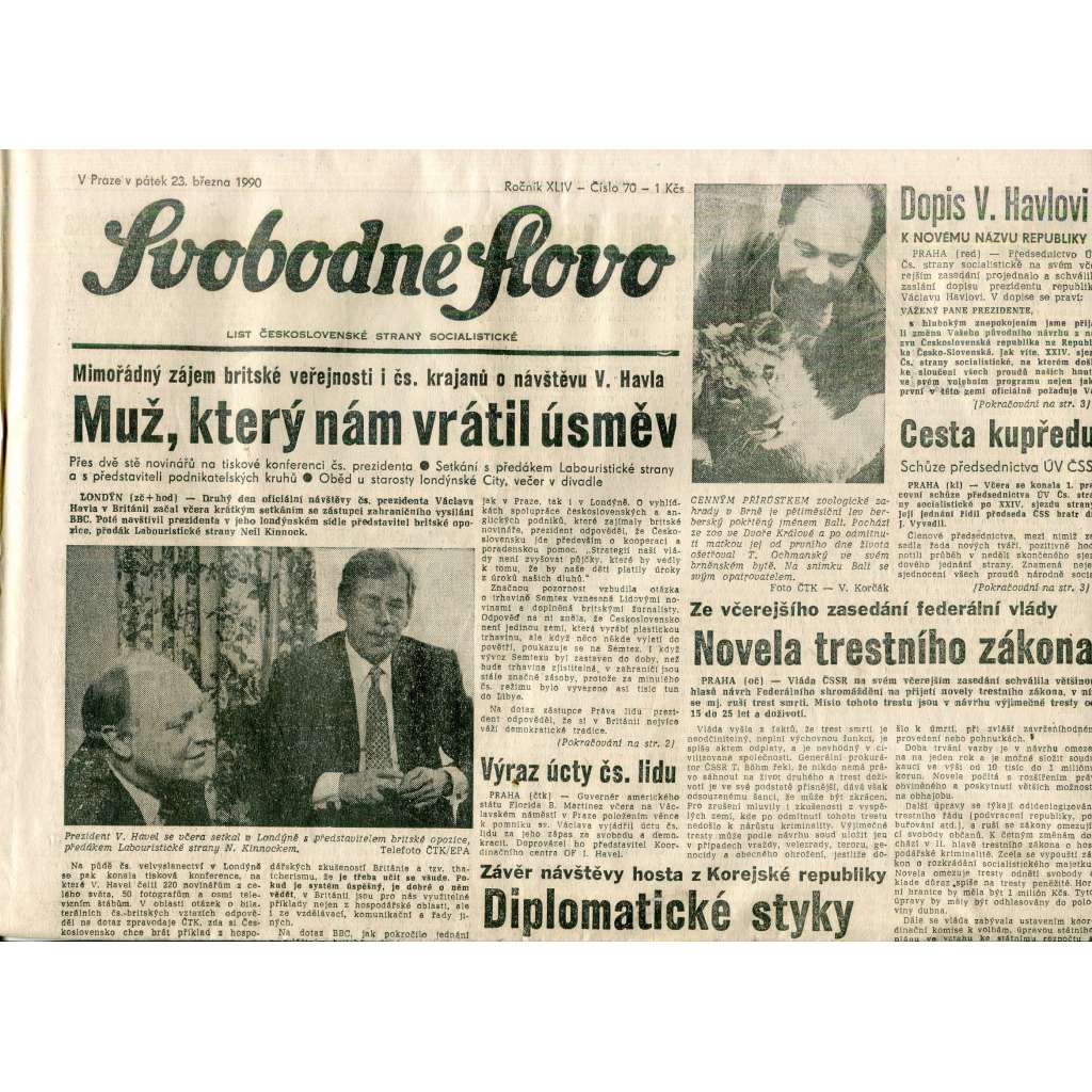 Svobodné slovo (23.3.1990) - staré noviny