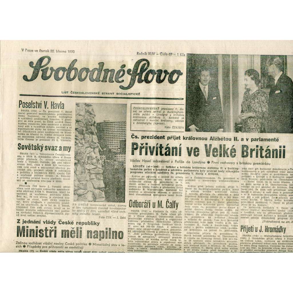Svobodné slovo (22.3.1990) - staré noviny