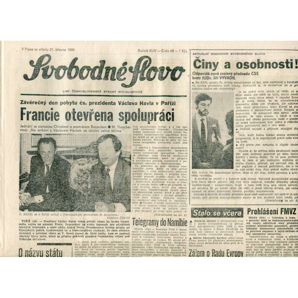 Svobodné slovo (21.3.1990) - staré noviny