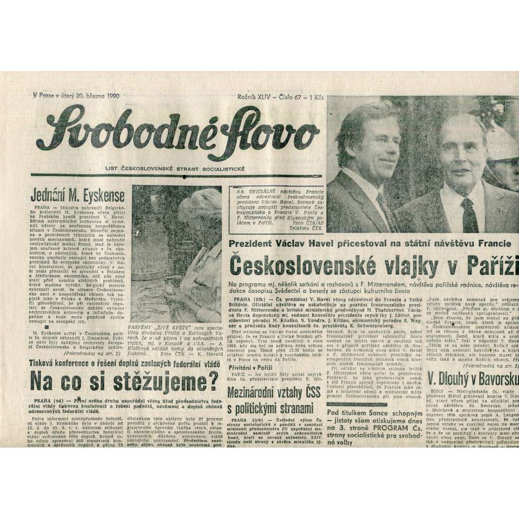 Svobodné slovo (20.3.1990) - staré noviny