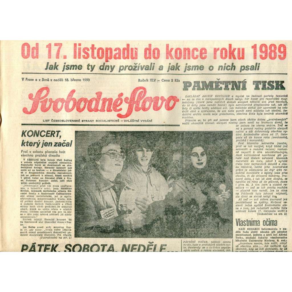 Svobodné slovo (18.3.1990) - staré noviny