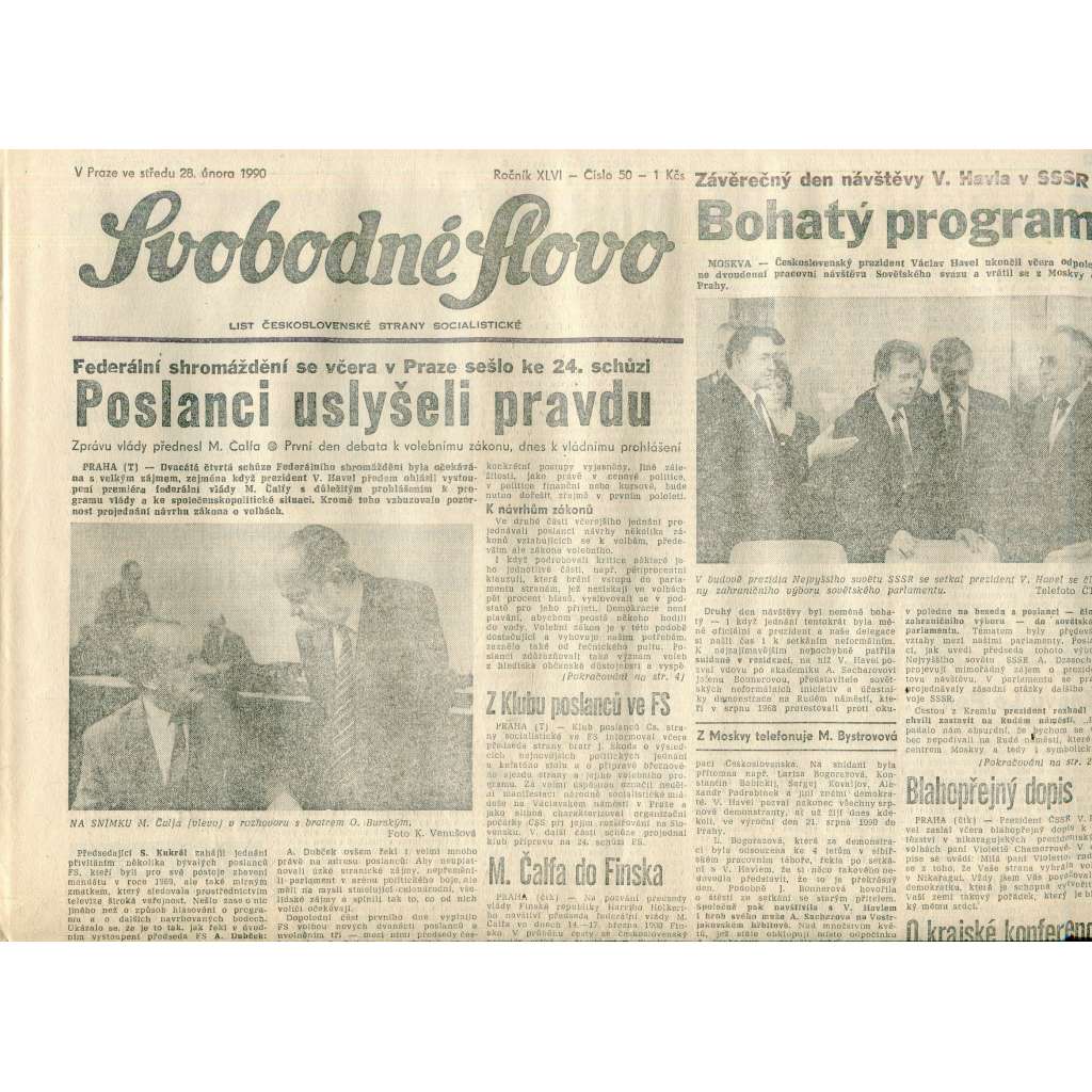 Svobodné slovo (28.2.1990) - staré noviny