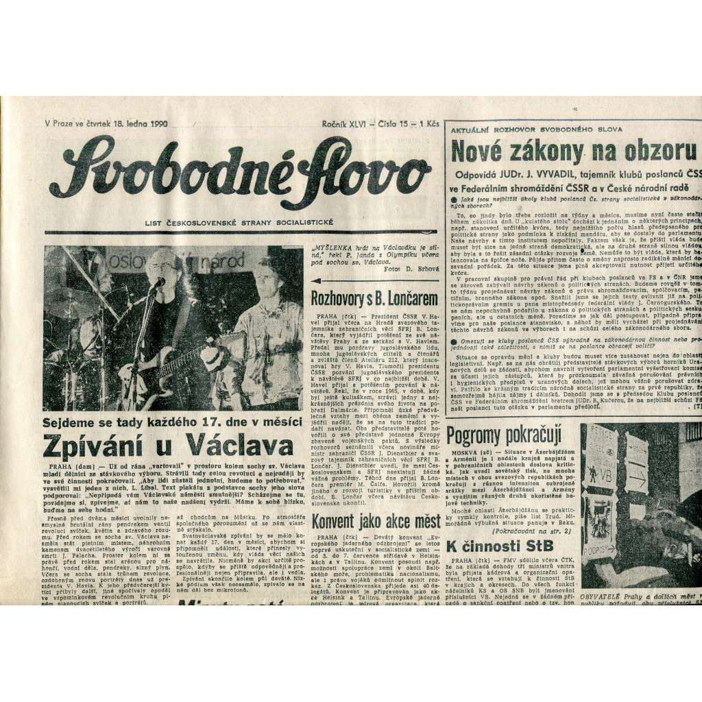 Svobodné slovo (18.1.1990) - staré noviny