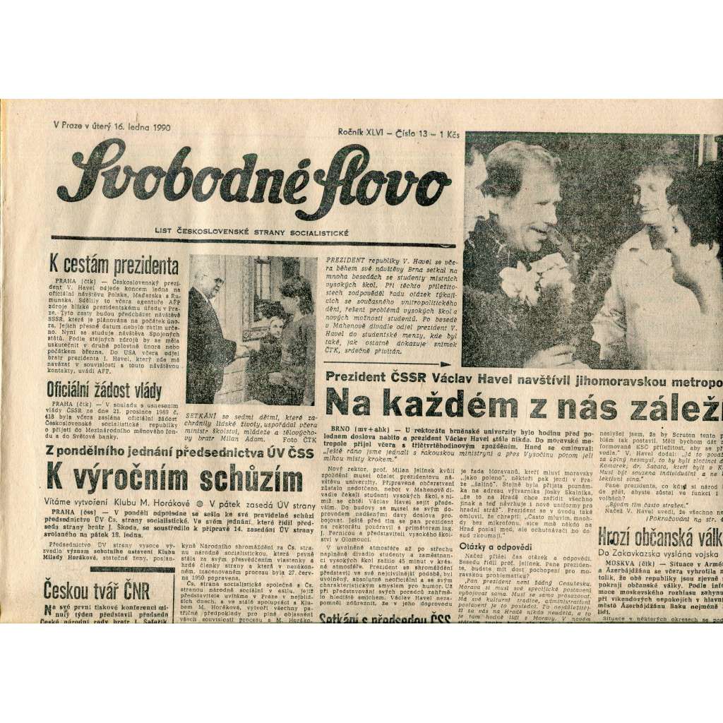 Svobodné slovo (16.1.1990) - staré noviny