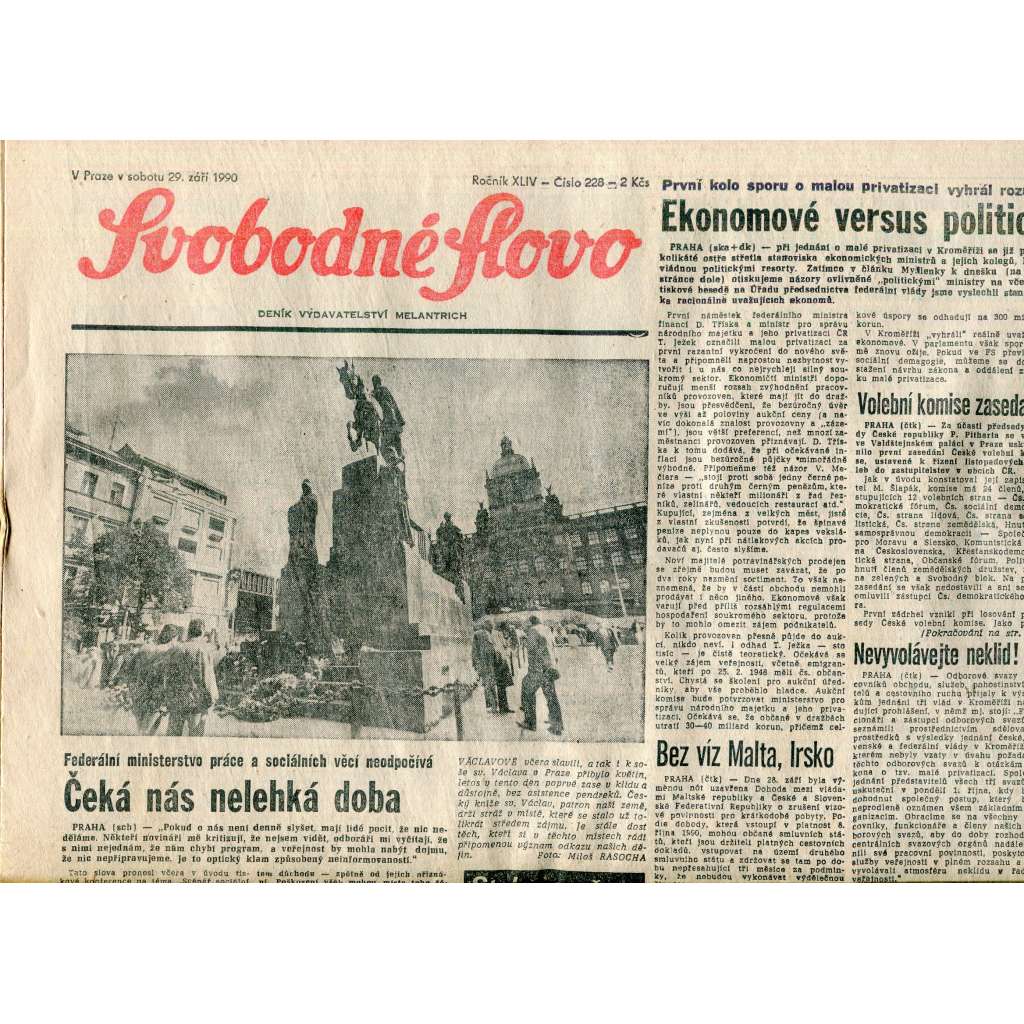 Svobodné slovo (29.9.1990) - staré noviny