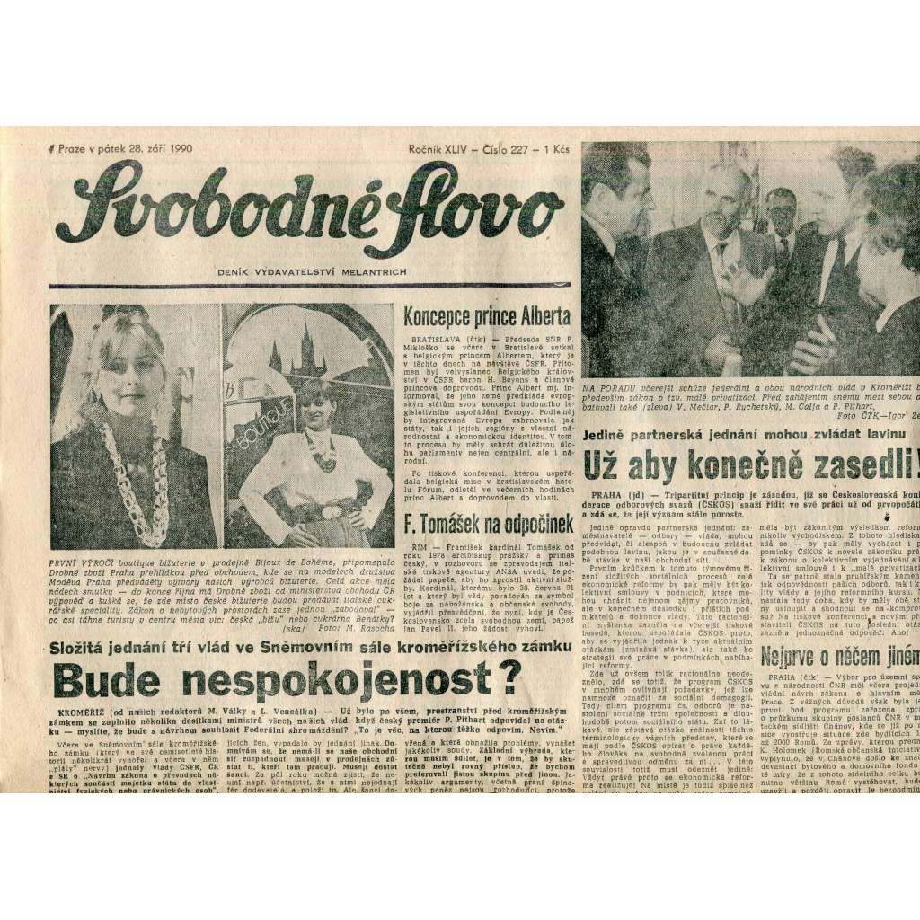 Svobodné slovo (28.9.1990) - staré noviny