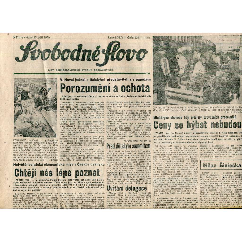 Svobodné slovo (25.9.1990) - staré noviny