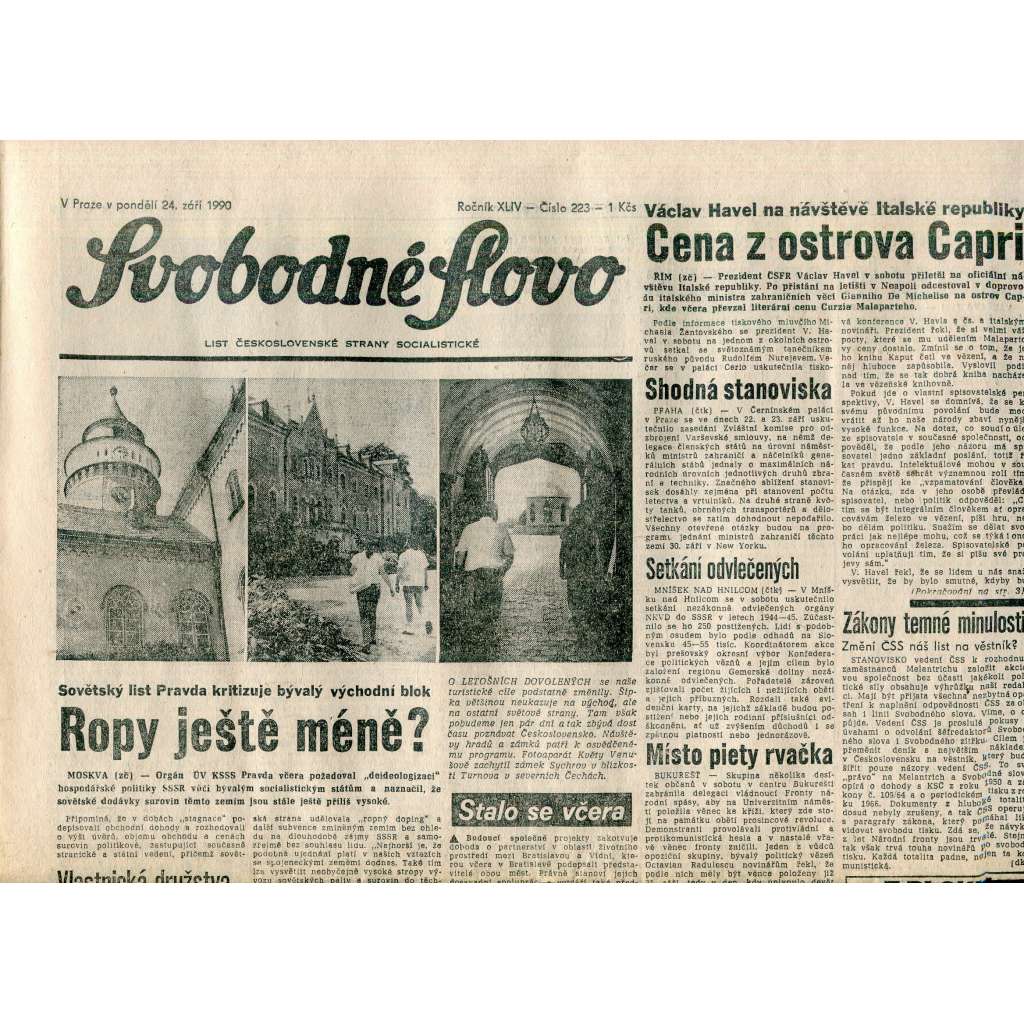 Svobodné slovo (24.9.1990) - staré noviny