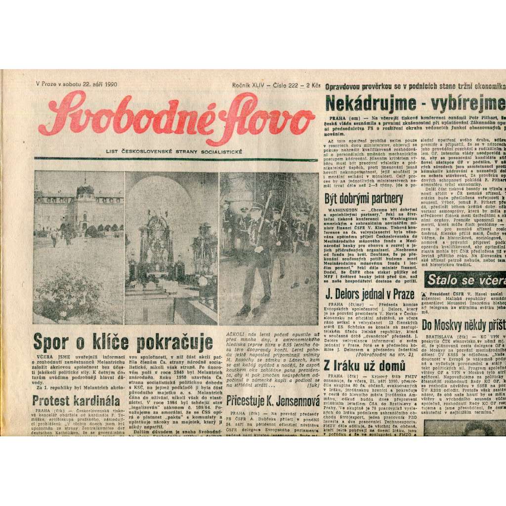 Svobodné slovo (22.9.1990) - staré noviny