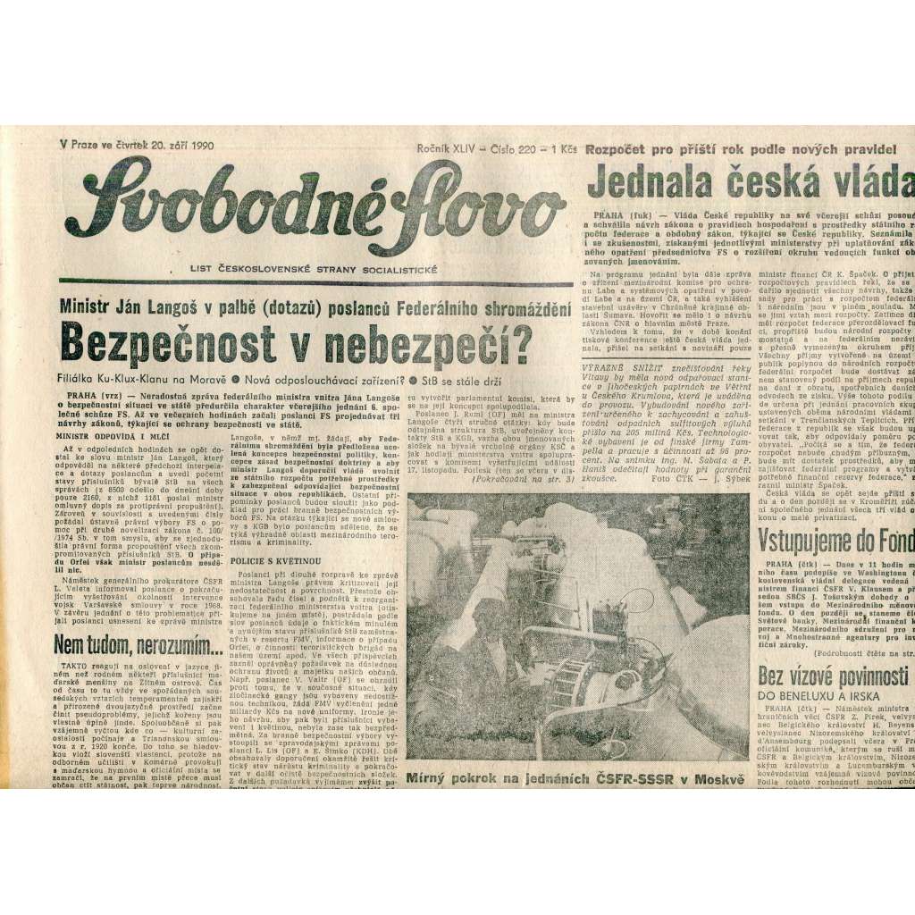 Svobodné slovo (20.9.1990) - staré noviny