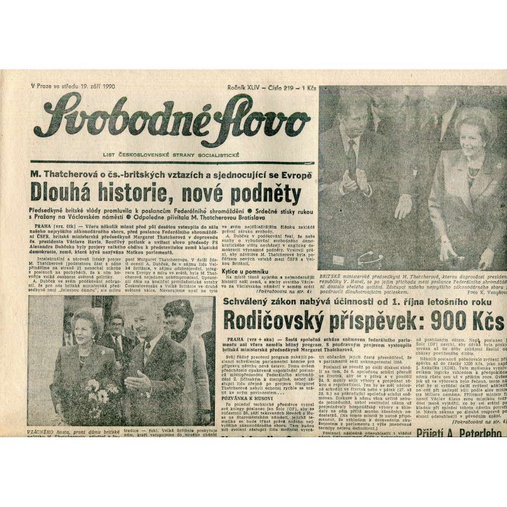Svobodné slovo (19.9.1990) - staré noviny
