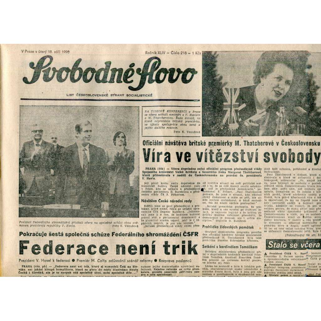 Svobodné slovo (18.9.1990) - staré noviny
