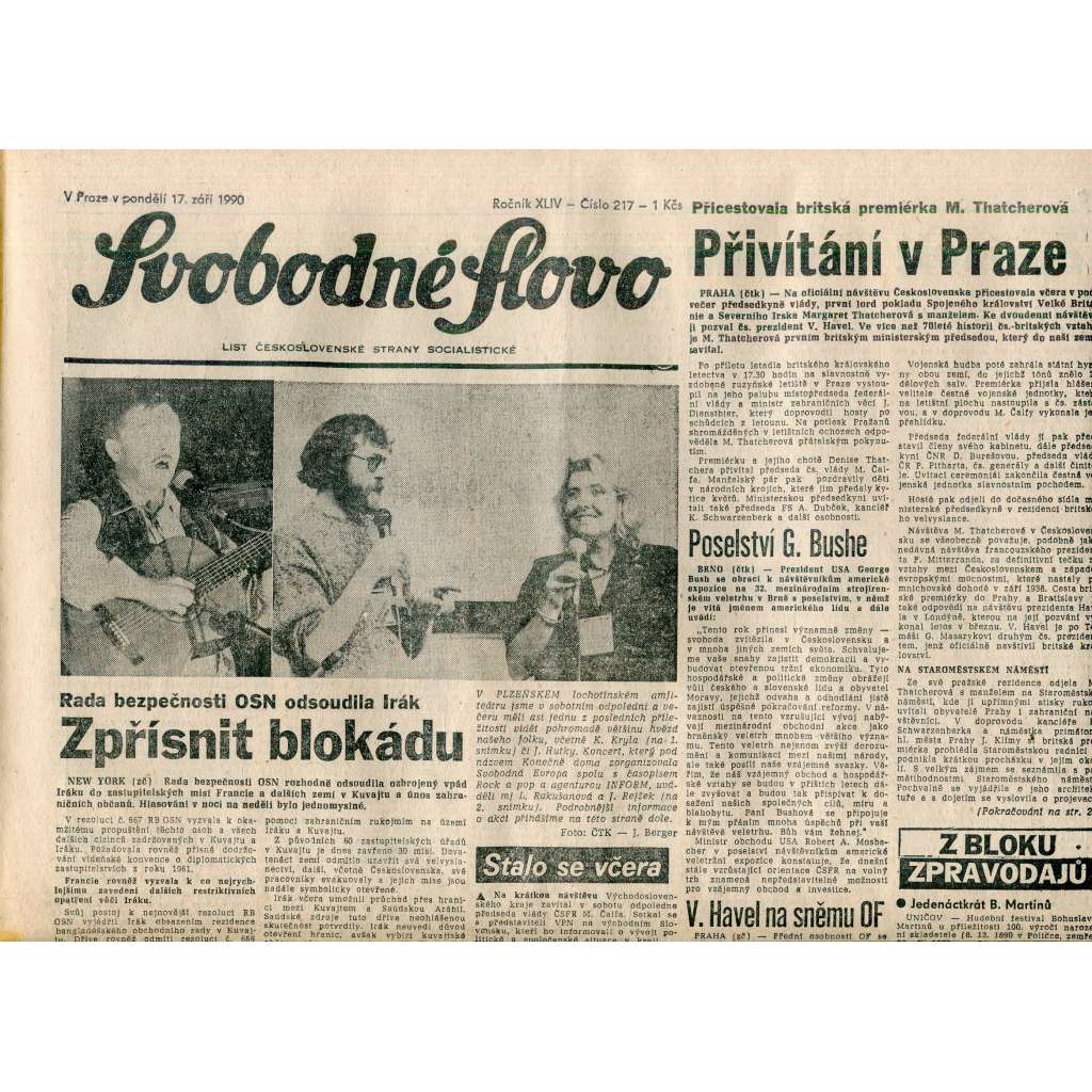 Svobodné slovo (17.9.1990) - staré noviny