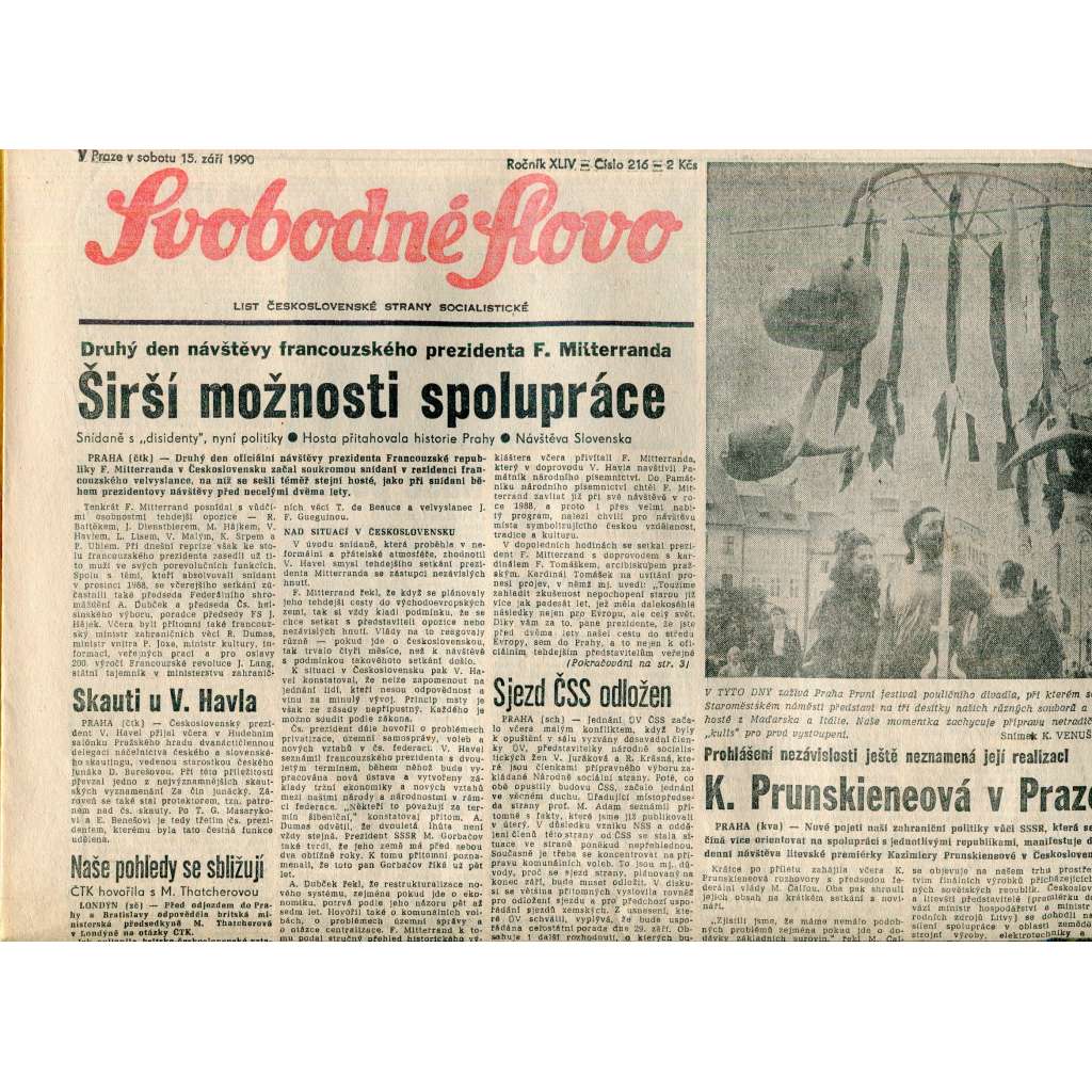 Svobodné slovo (15.9.1990) - staré noviny
