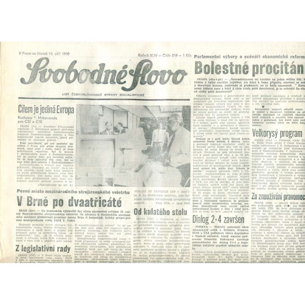 Svobodné slovo (13.9.1990) - staré noviny