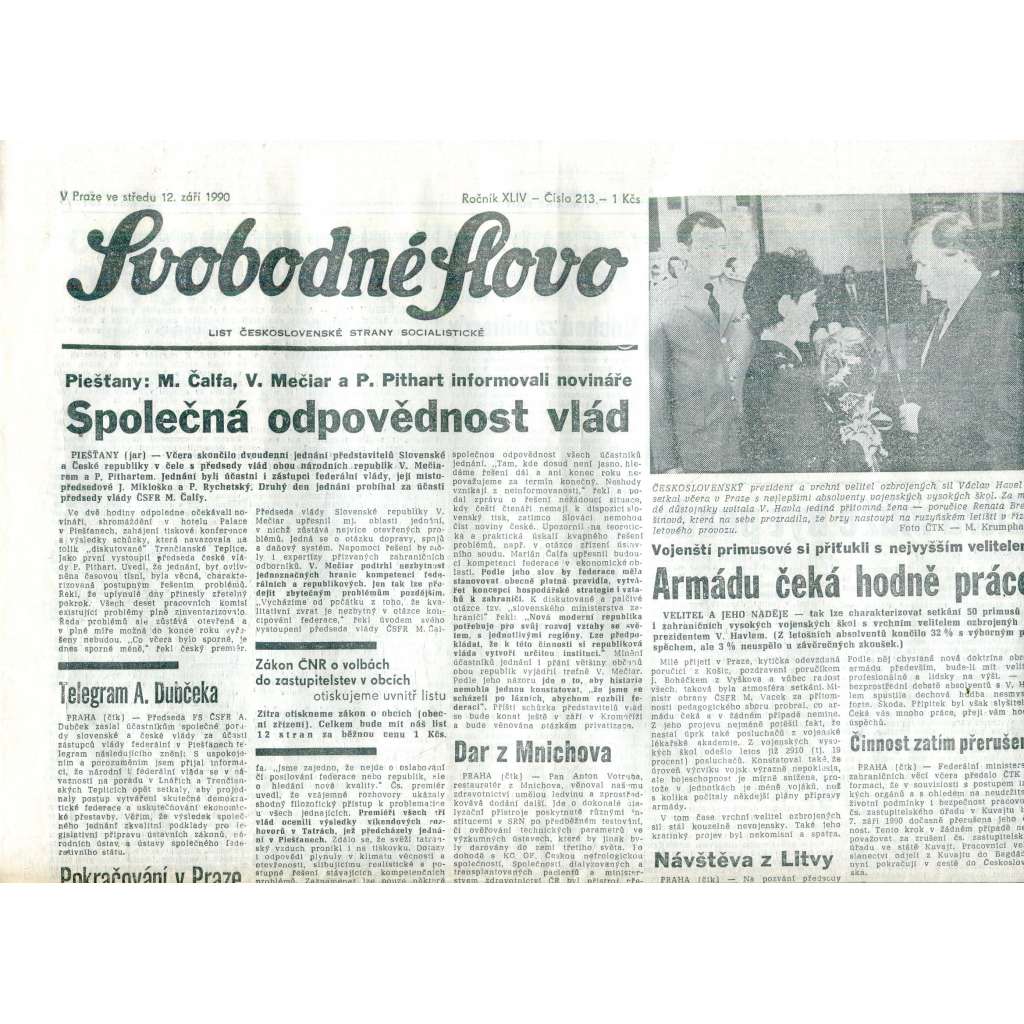 Svobodné slovo (12.9.1990) - staré noviny