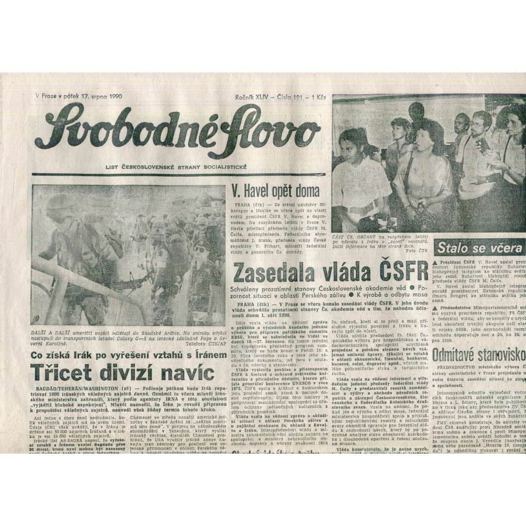 Svobodné slovo (17.8.1990) - staré noviny Svobodné slovo (17.8.1990) - staré noviny