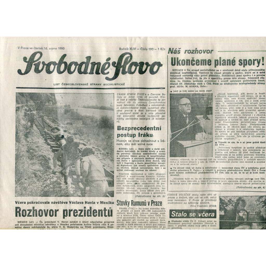 Svobodné slovo (16.8.1990) - staré noviny