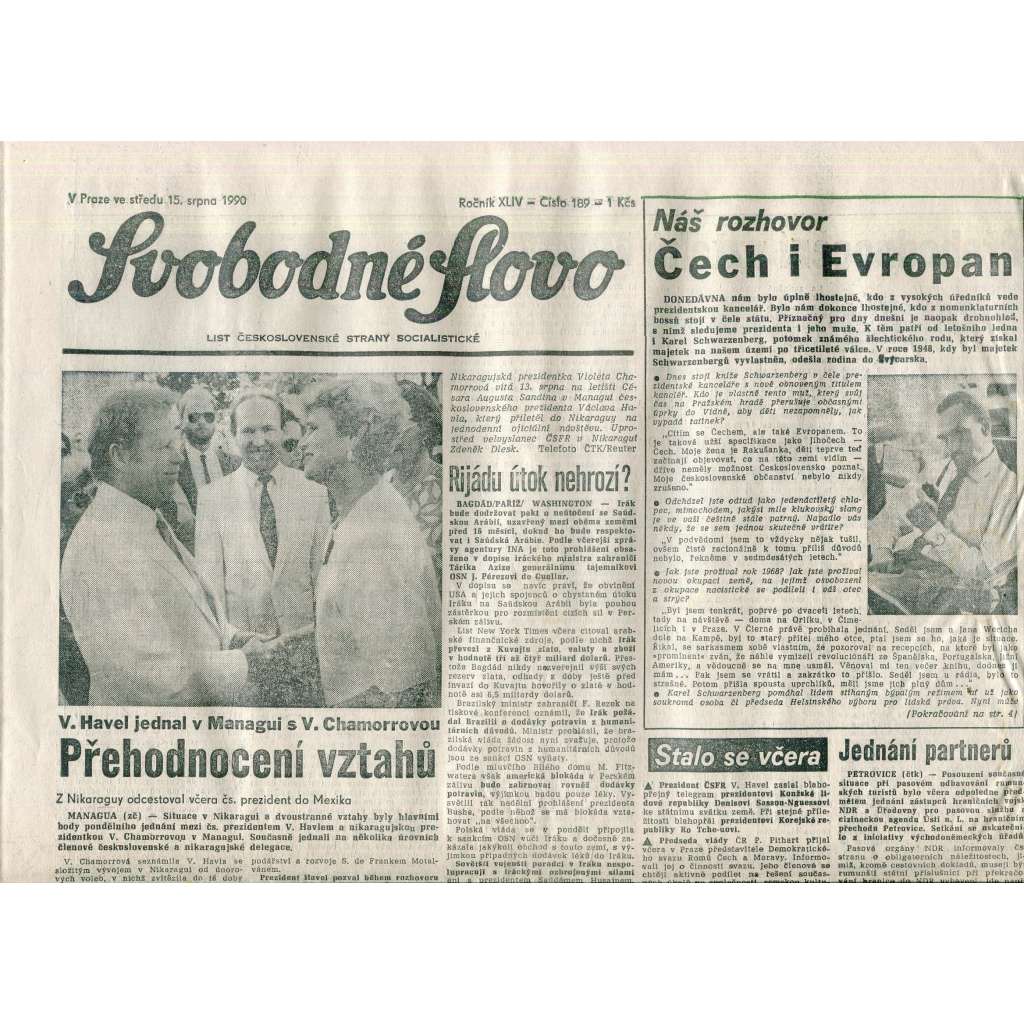 Svobodné slovo (15.8.1990) - staré noviny
