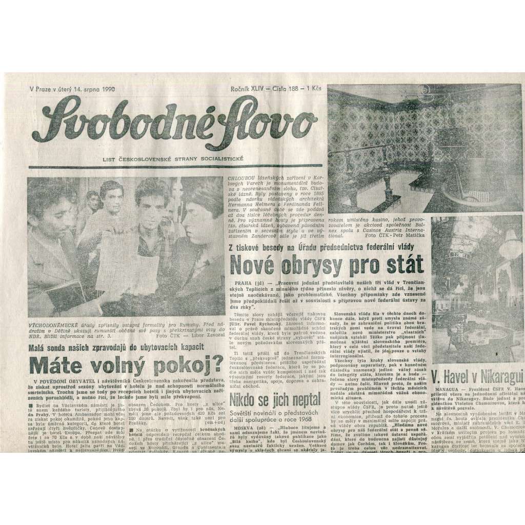 Svobodné slovo (14.8.1990) - staré noviny