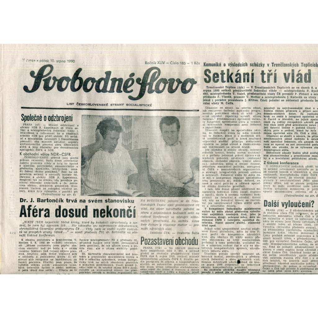 Svobodné slovo (10.8.1990) - staré noviny