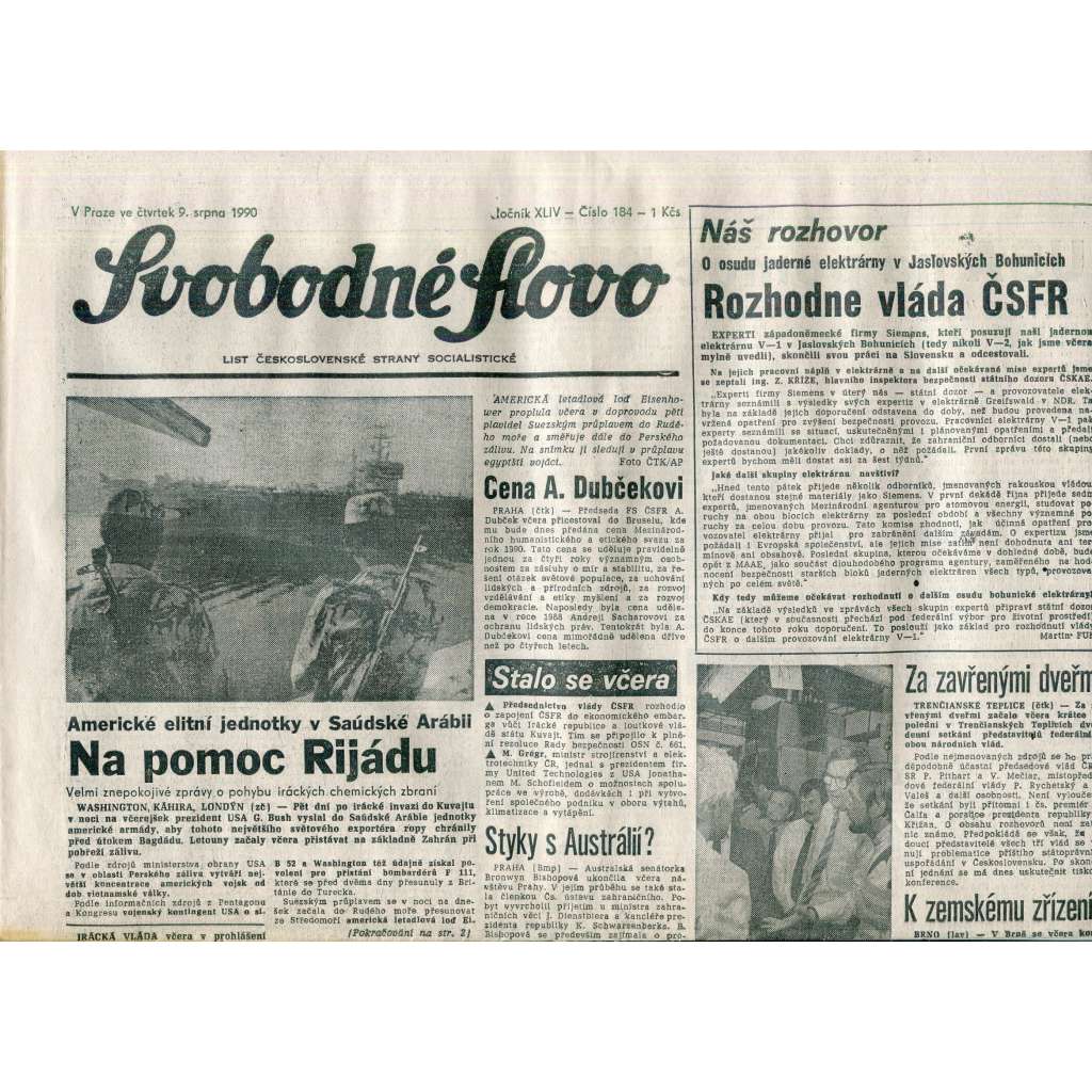 Svobodné slovo (9.8.1990) - staré noviny