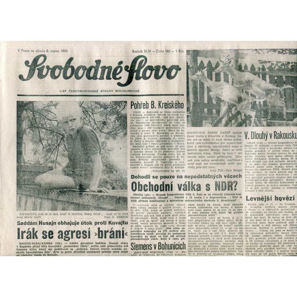 Svobodné slovo (8.8.1990) - staré noviny