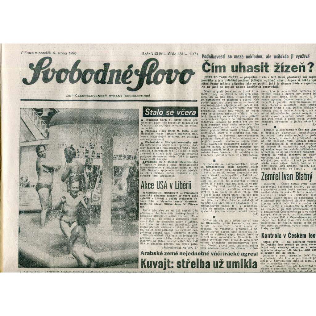 Svobodné slovo (6.8.1990) - staré noviny