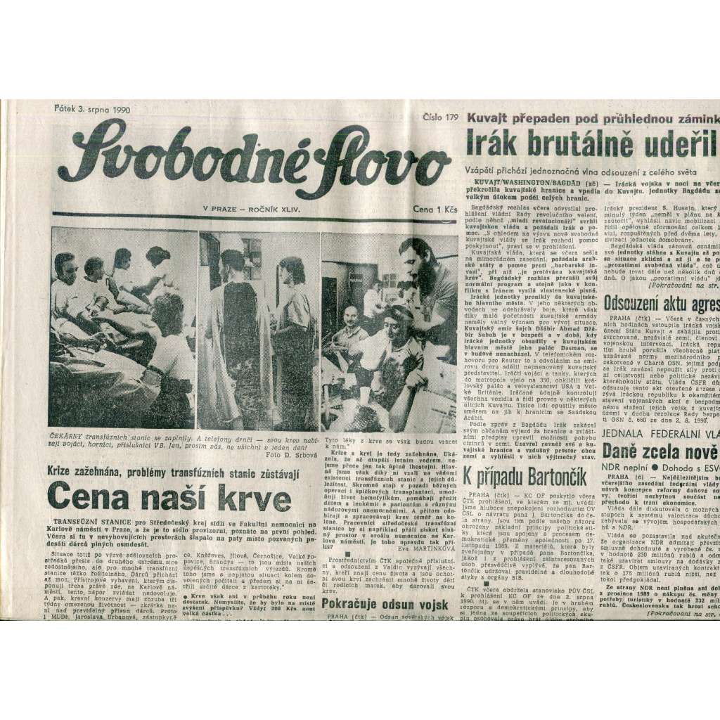 Svobodné slovo (3.8.1990) - staré noviny
