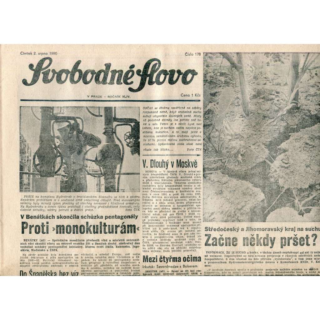 Svobodné slovo (2.8.1990) - staré noviny
