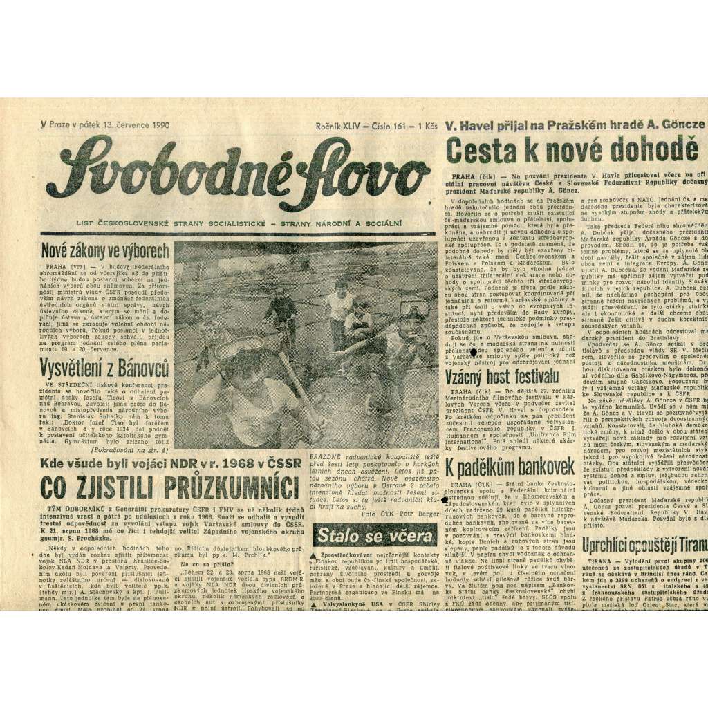 Svobodné slovo (13.7.1990) - staré noviny Svobodné slovo (13.7.1990) - staré noviny