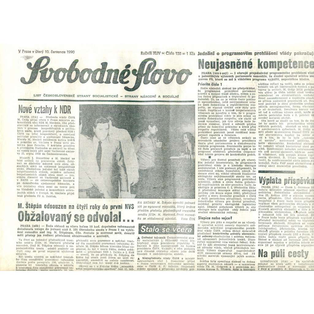 Svobodné slovo (10.7.1990) - staré noviny