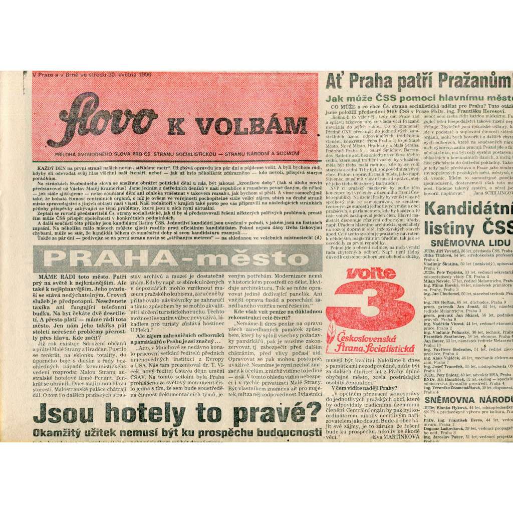Svobodné slovo (30.5.1990) Slovo k volbám - staré noviny