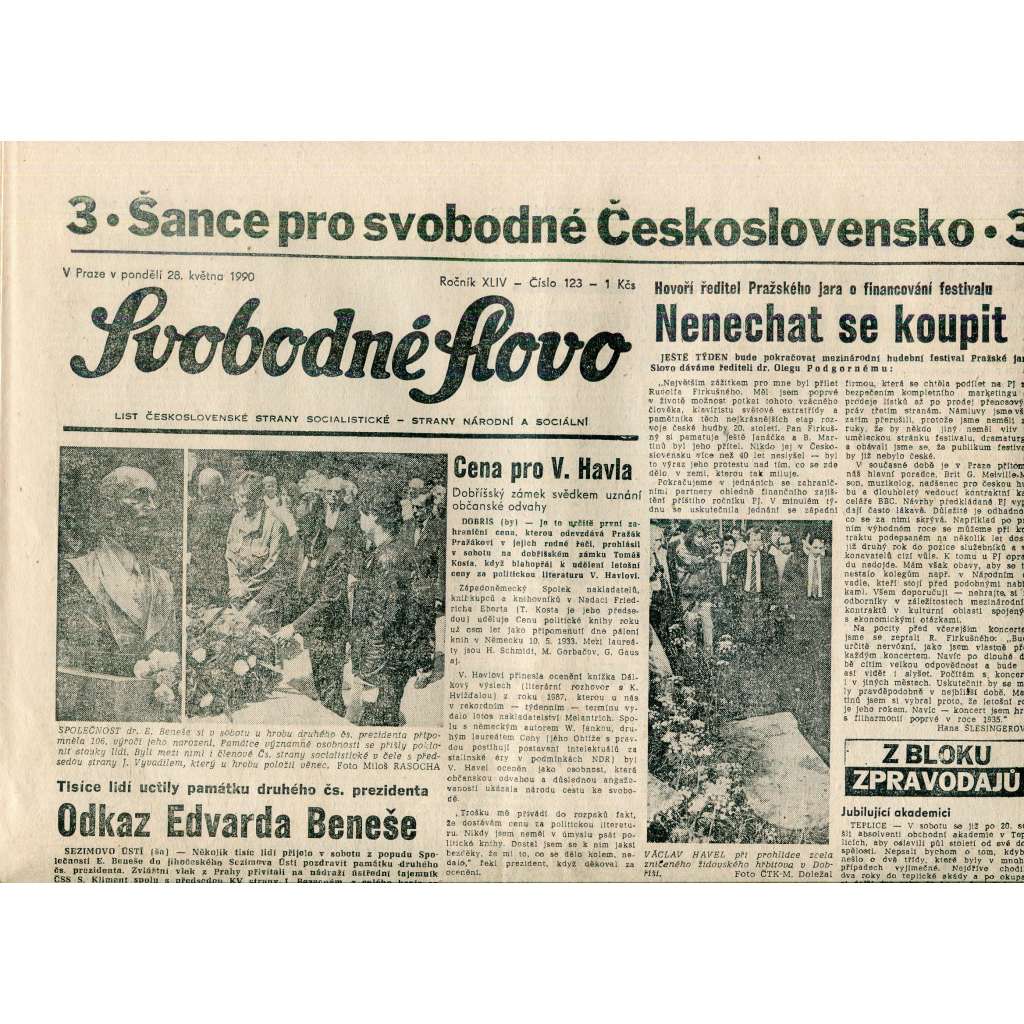 Svobodné slovo (28.5.1990) - staré noviny