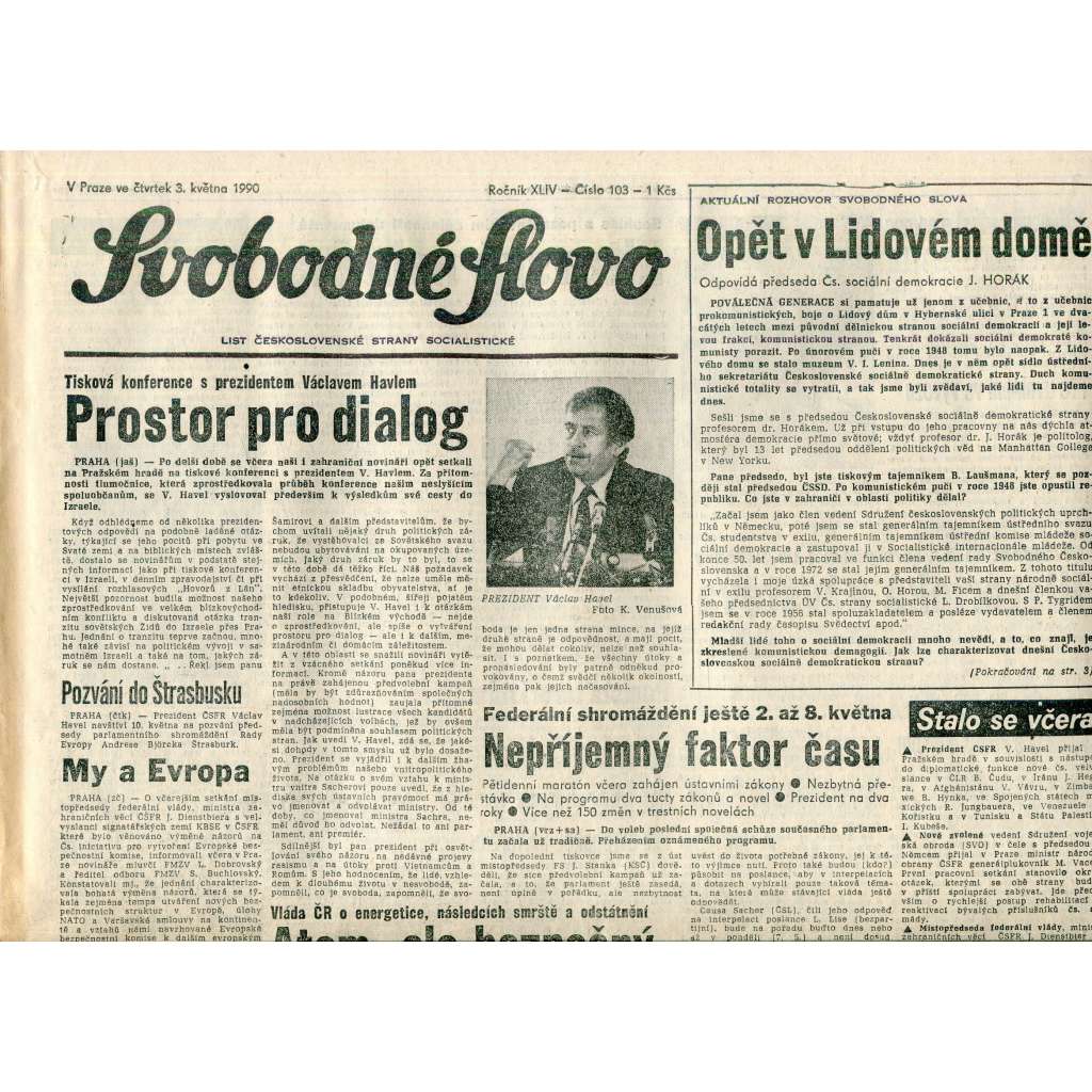 Svobodné slovo (3.5.1990) - staré noviny