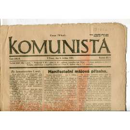 Komunista (6.5.1921) - staré noviny, 1. republika