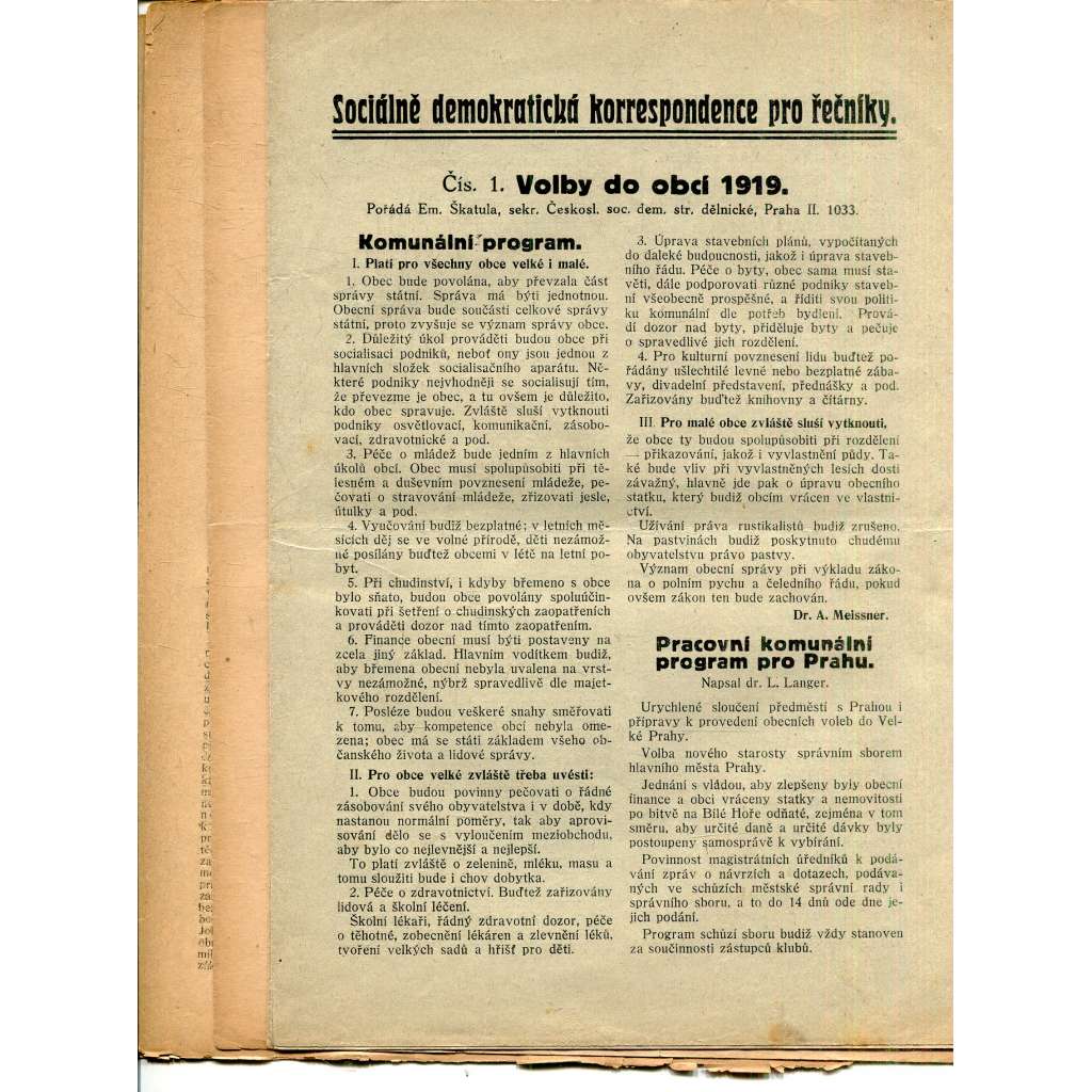 Sociálně demokratická korrespondence pro řečníky, čísla 1. a 3-7/1919/1920 (staré noviny)