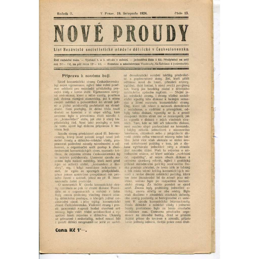 Nové proudy. List mládeže Socialistického Sjednocení (19.11.1924) - staré noviny, 1. republika Nové proudy. List mládeže Socialistického Sjednocení (19.11.1924) - staré noviny, 1. republika