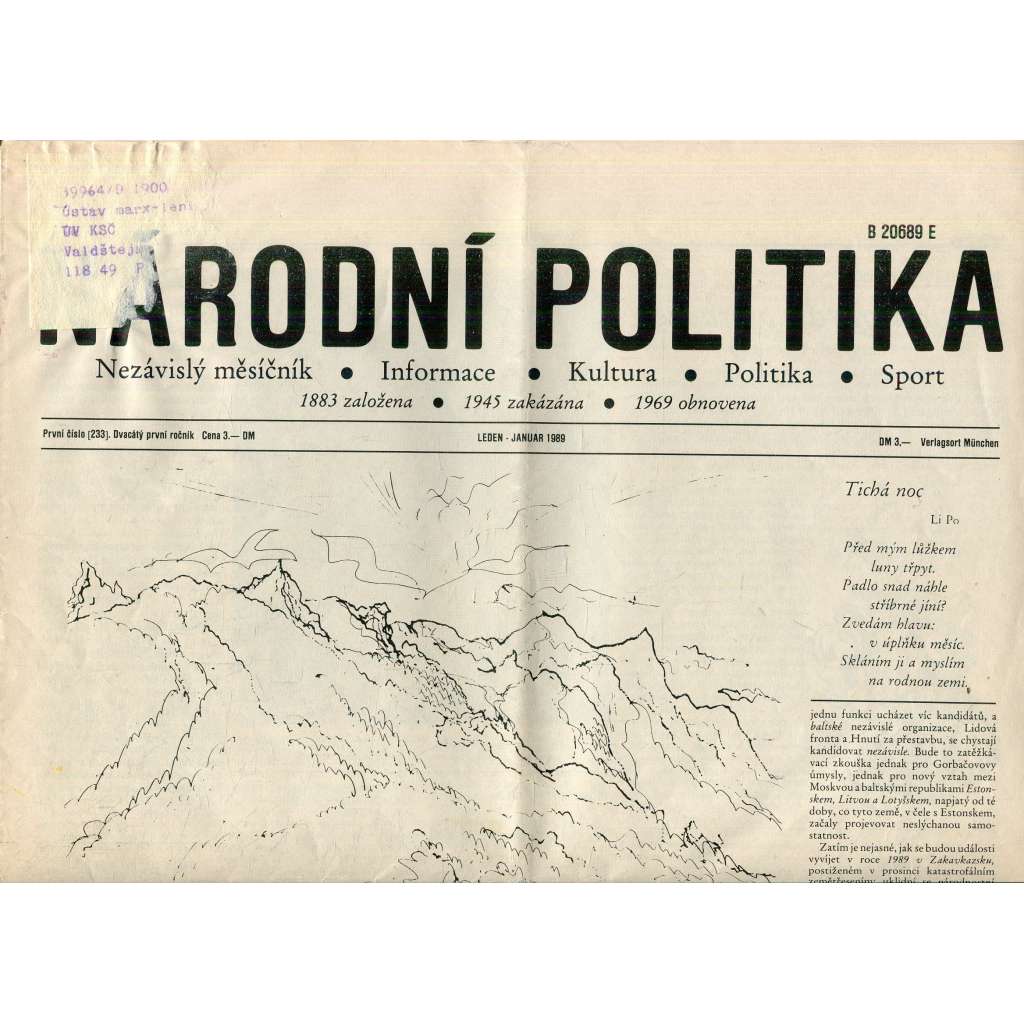 Národní politika (leden 1989) - noviny, exil