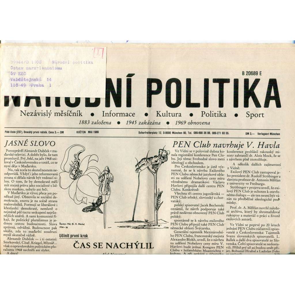 Národní politika (květen 1989) - noviny, exil